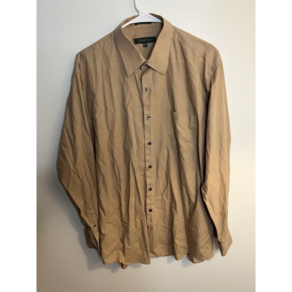 Daniel Gray Dress Shirt Mens 16.5 Beige Long Sleeve 100% Cotton Button Front